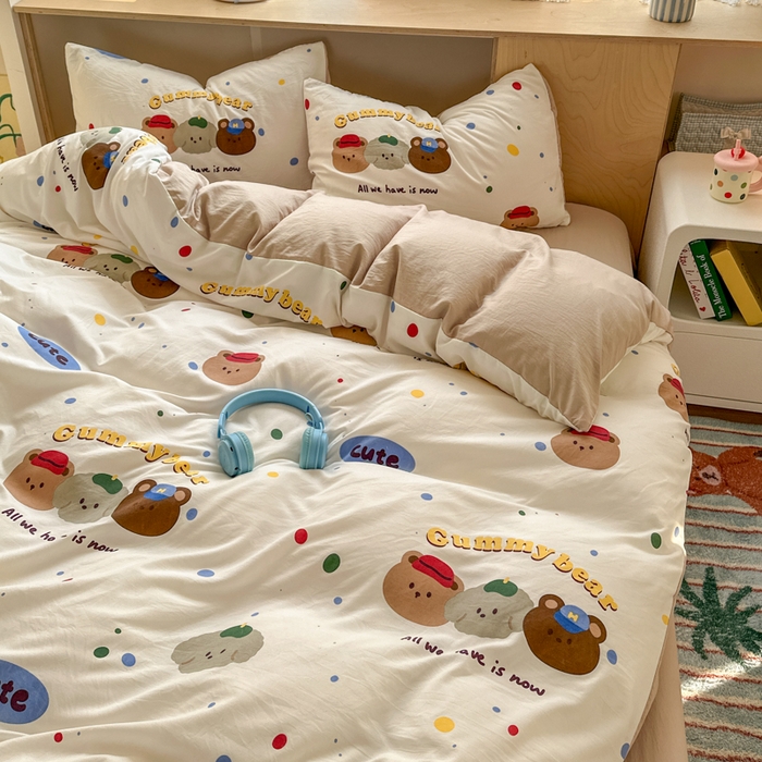 91家纺网 家纺一手货源 找家纺 冕悠家纺 2025新款A类高克重糯叽叽超柔糯水洗棉印花四件套 熊熊联盟