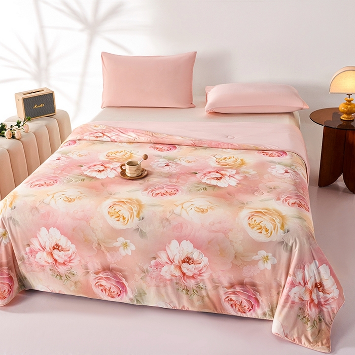 91家纺网 家纺一手货源 找家纺 缔锦家纺 2025新款凉感丝印花夏被 秋意棉棉