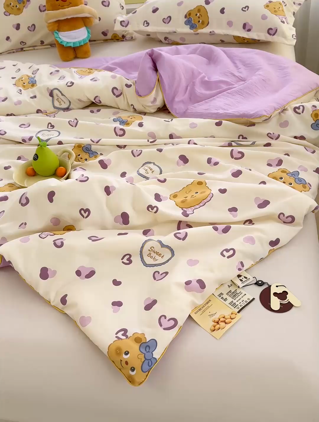 91家纺网 家纺一手货源 找家纺 星巴k家纺 2025新款A类水洗双层纱大豆纤维夏被夏凉被空调被 豹纹小熊