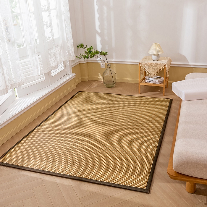 91家纺网 家纺一手货源 找家纺 2025新款包边工艺凉感冰藤地铺睡垫系列凉席地垫 白玉藤