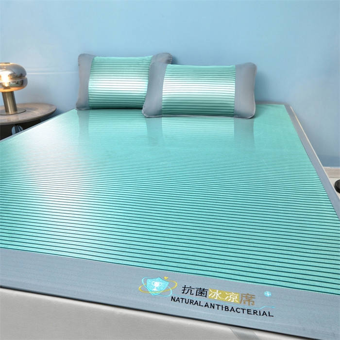 91家纺网 家纺一手货源 找家纺 阿亮家居 2025新款凉席抗菌刺绣可水洗碳光冰丝席包边无纺布冰丝席 素夏 薄荷绿-床席款
