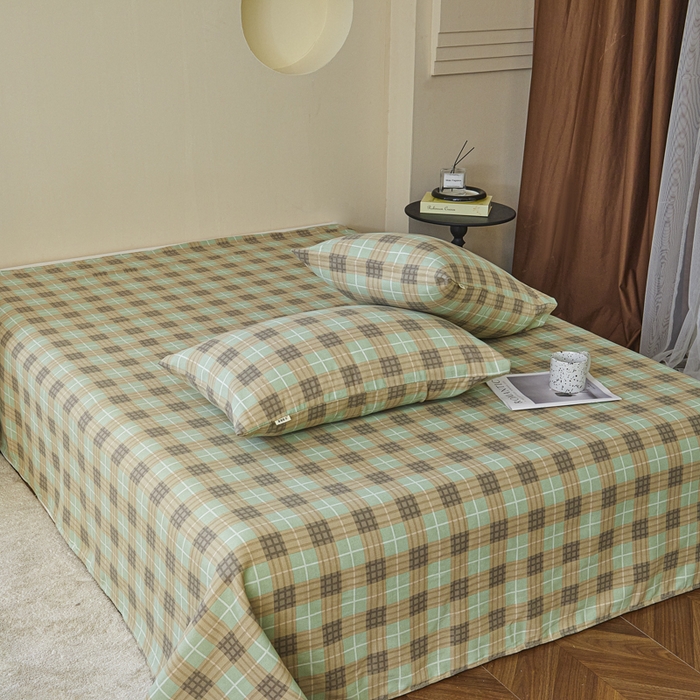 91家纺网 家纺一手货源 找家纺 绒艺席业 2025新款简约原棉印花老粗布床单 简兮绿