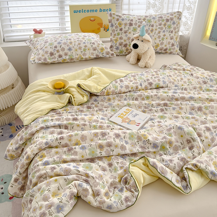 91家纺网 家纺一手货源 找家纺 星巴k家纺 2025新款A类水洗双层纱大豆纤维夏被夏凉被空调被 朵朵花丛