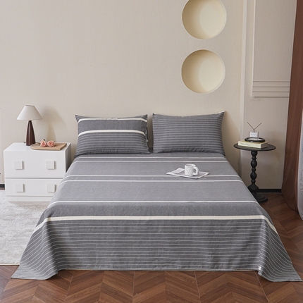 绒艺席业 2025新款简约原棉印花老粗布床单 冷灰