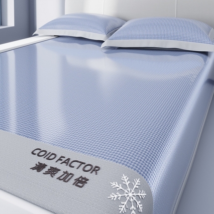 孩子王家纺 2025凉感冰丝藤席凉席席子-千鸟格系列 千鸟格-宝石蓝床笠