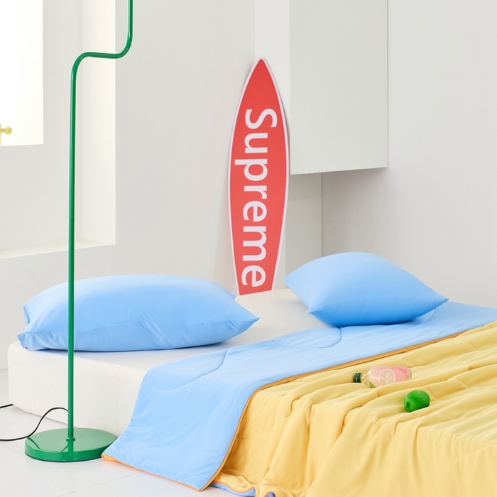 91家纺网 家纺一手货源 找家纺 LADYCOCO可可家居 2025新款多巴胺色系凉感夏被 橙子海洋（橙黄+蓝色）