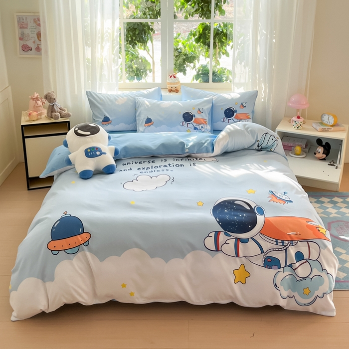 91家纺网 家纺一手货源 找家纺 博雅 2025新款纯棉宇航员四件套 飞船宇航员