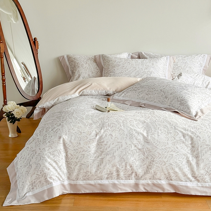 91家纺网 家纺一手货源 找家纺 巧玲珑 2025新款60支A类进口数码印花美式双拼四季款长绒棉四件套 和风絮语