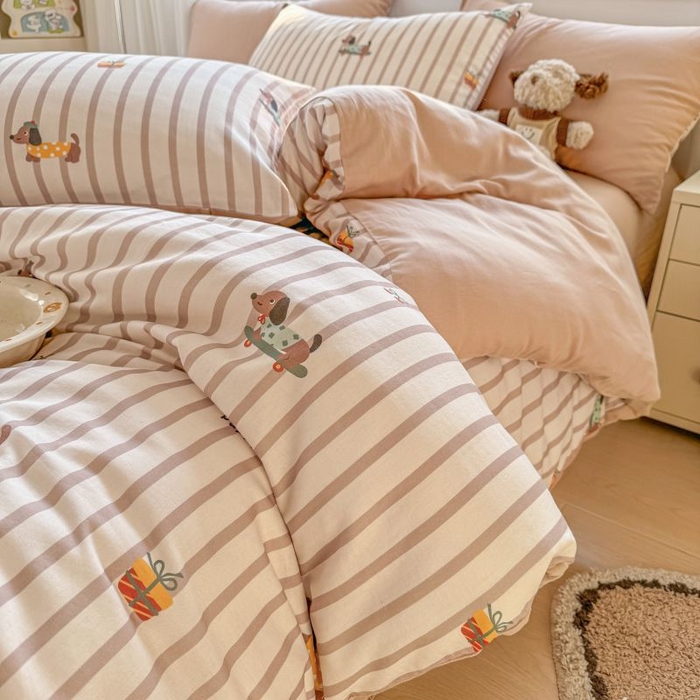 91家纺网 家纺一手货源 找家纺 2025新款40s全棉双层纱圆角吊边款四件套 修修狗