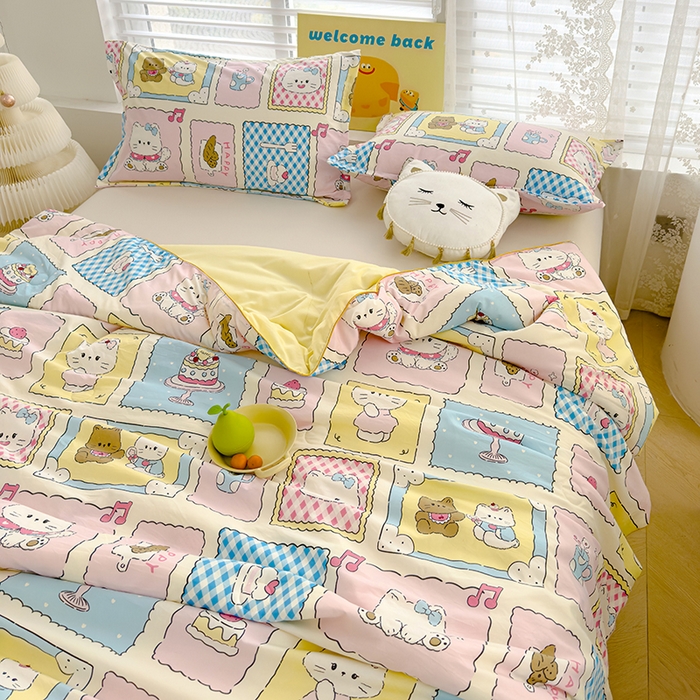 91家纺网 家纺一手货源 找家纺 星巴k家纺 2025新款A类水洗双层纱大豆纤维夏被夏凉被空调被 可爱猫咪