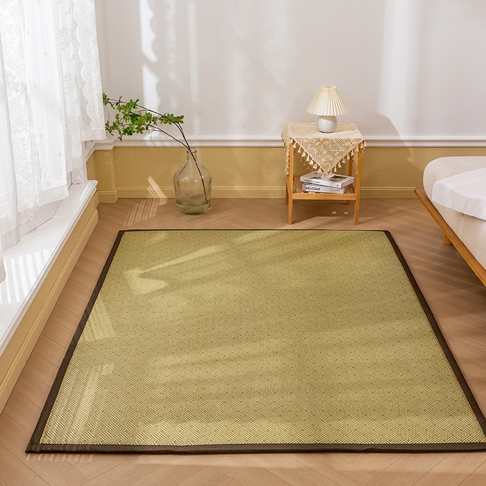 91家纺网 家纺一手货源 找家纺 2025新款包边工艺凉感冰藤地铺睡垫系列凉席地垫 绿饼干