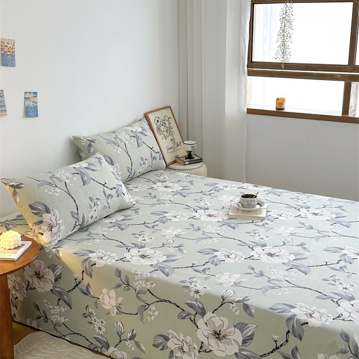 91家纺网 家纺一手货源 找家纺 绒艺席业 2025新款简约原棉印花老粗布床单 白百合