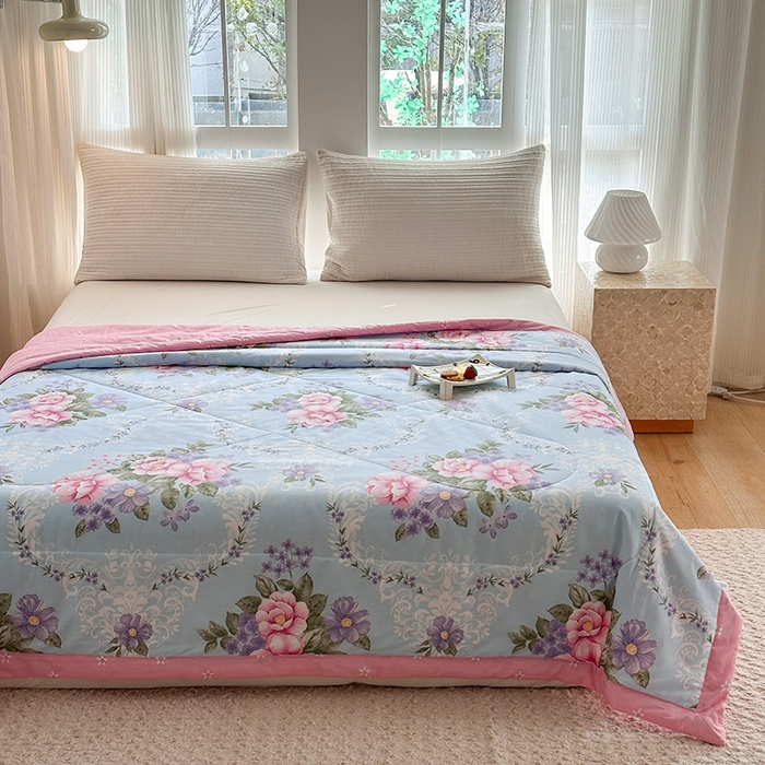 91家纺网 家纺一手货源 找家纺 瑜珠 2025新款A类双面全棉印花夏被夏凉被纯棉空调被 倾城兰