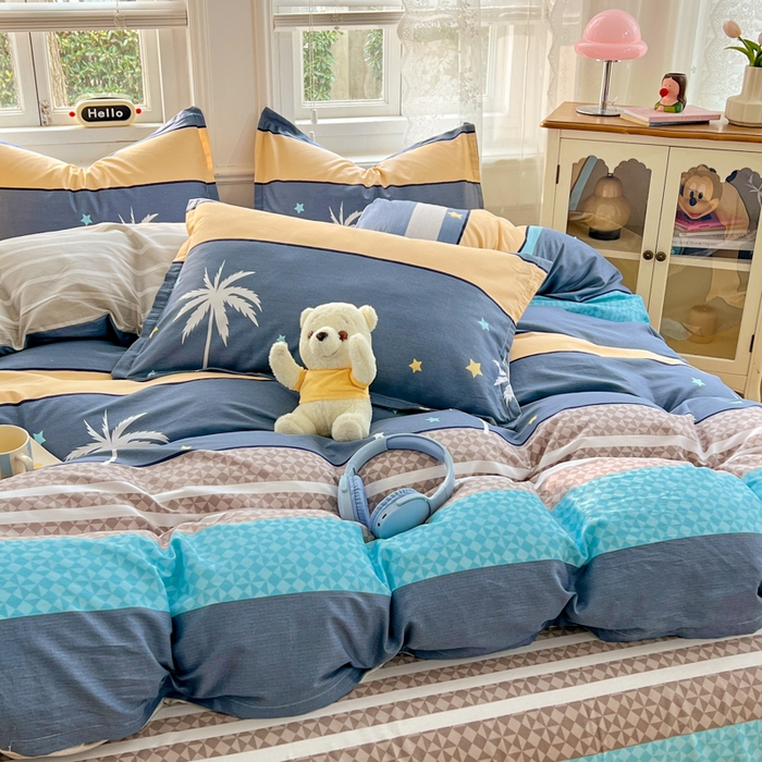 91家纺网 家纺一手货源 找家纺 世爵 2025新款全棉印花小清新套件系列-四件套 漫步云端