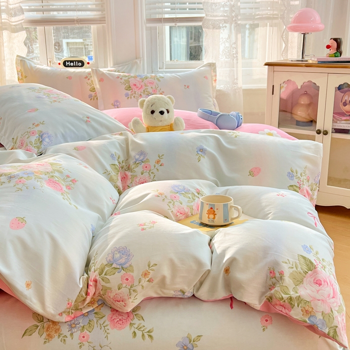 91家纺网 家纺一手货源 找家纺 世爵 2025新款全棉印花小清新套件系列-四件套 繁花