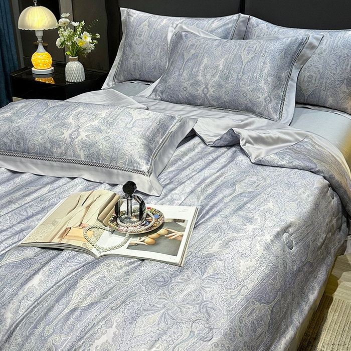 91家纺网 家纺一手货源 找家纺 欧夏2025春夏新款兰精天丝数码印花镂空夏被夏凉被空调被 伯爵-紫灰