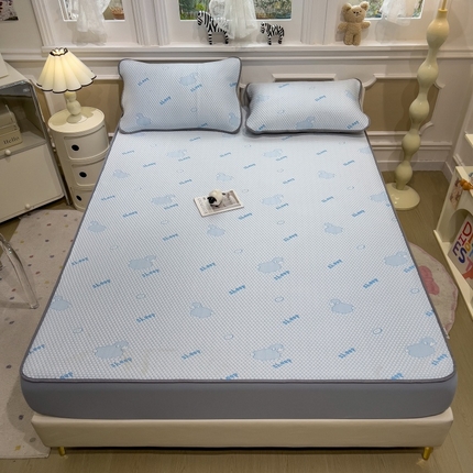 孩子王家纺 2025新款冰丝席提花冰豆豆床单床笠-sheep系列 sheep sheep-蓝床笠