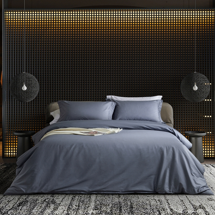 91家纺网 家纺一手货源 找家纺 121  2025新款高支高密提花长绒棉纯棉四件套-线条艺术 瑞士蓝