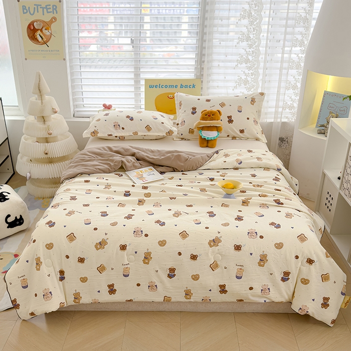 91家纺网 家纺一手货源 找家纺 星巴k家纺 2025新款A类水洗双层纱大豆纤维夏被夏凉被空调被 面包小熊