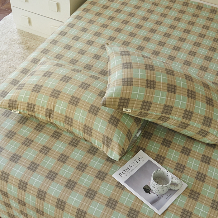 91家纺网 家纺一手货源 找家纺 绒艺席业 2025新款简约原棉印花老粗布床单 简兮绿