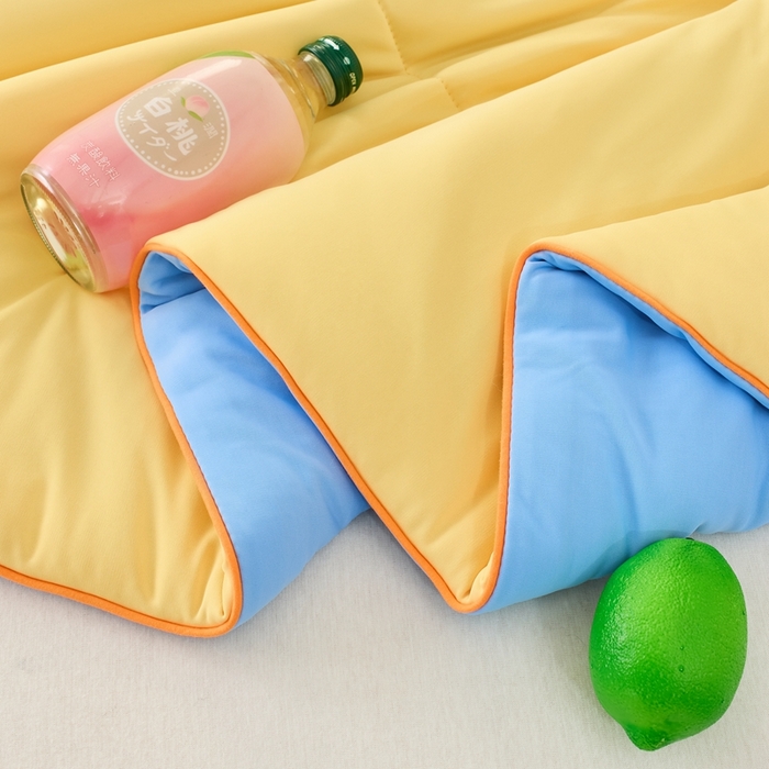 91家纺网 家纺一手货源 找家纺 LADYCOCO可可家居 2025新款多巴胺色系凉感夏被 橙子海洋（橙黄+蓝色）