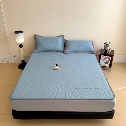 孩子王家纺 2025新款冰丝席提花冰豆豆床单床笠-暮野系列 暮野-天青蓝床笠