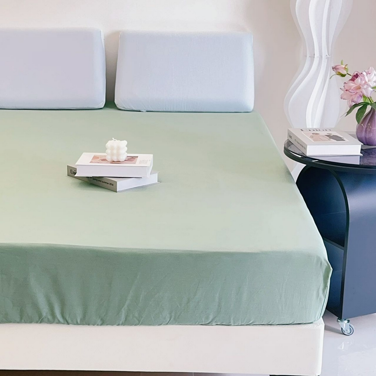 91家纺网 家纺一手货源 找家纺 兜米家居 2025新款纯色全棉床笠 松林绿