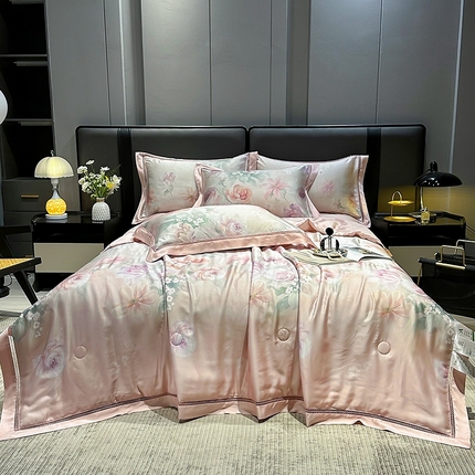 91家纺网 家纺一手货源 找家纺 欧夏2025春夏新款兰精天丝数码印花镂空夏被夏凉被空调被 赫莲娜