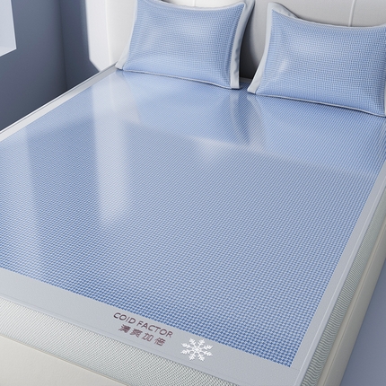 91家纺网 家纺一手货源 找家纺 孩子王家纺 2025凉感冰丝藤席凉席席子-千鸟格系列 千鸟格-宝石蓝床笠