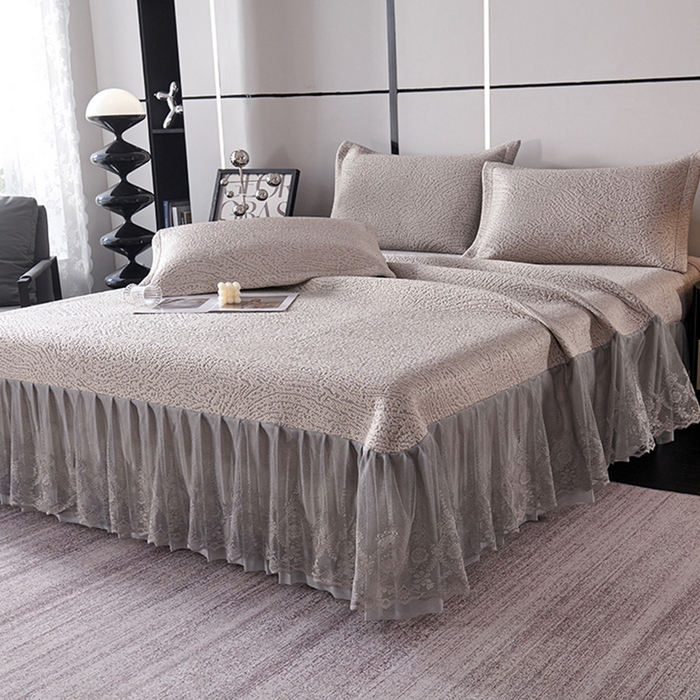 91家纺网 家纺一手货源 找家纺 梵克保罗 2025新款7A抗菌母婴级纯乙纶PE刺绣凉感丝豆豆席床单款 肌理纹-香槟