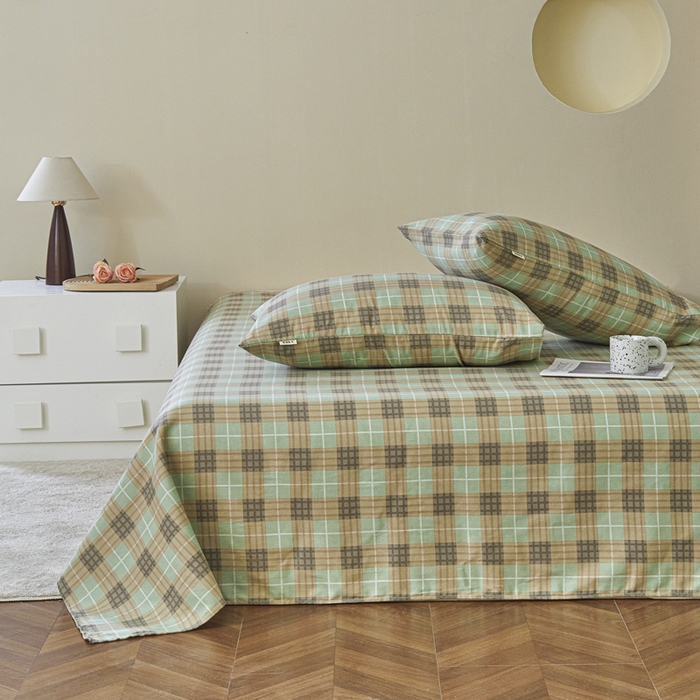 91家纺网 家纺一手货源 找家纺 绒艺席业 2025新款简约原棉印花老粗布床单 简兮绿