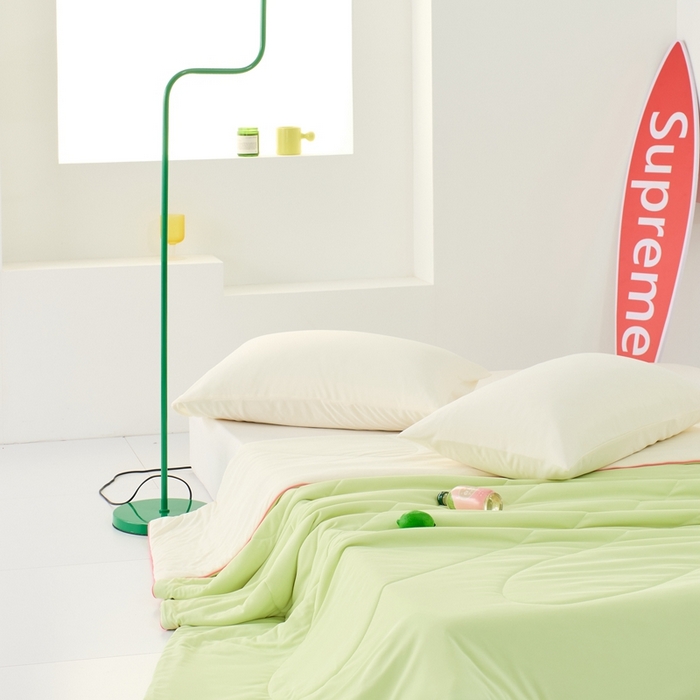 91家纺网 家纺一手货源 找家纺 LADYCOCO可可家居 2025新款多巴胺色系凉感夏被 萌芽（浅绿+牙白）