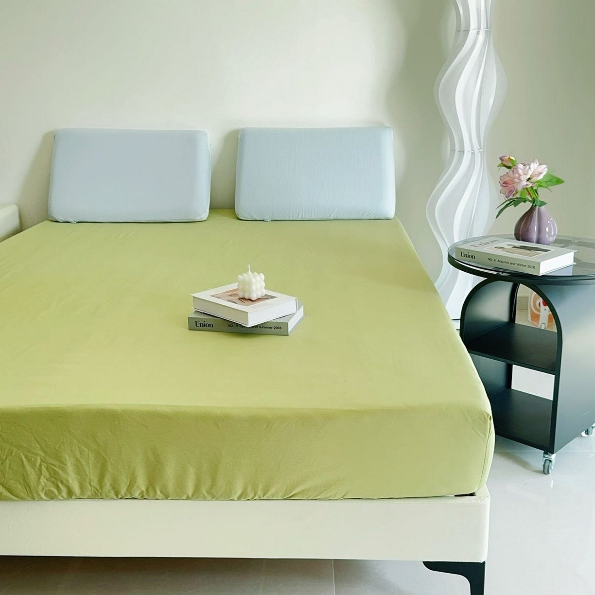 91家纺网 家纺一手货源 找家纺 兜米家居 2025新款纯色全棉床笠 山野绿