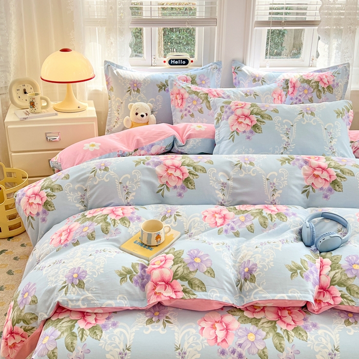 91家纺网 家纺一手货源 找家纺 世爵 2025新款全棉印花小清新单品系列-单被套 花叶倾城-蓝