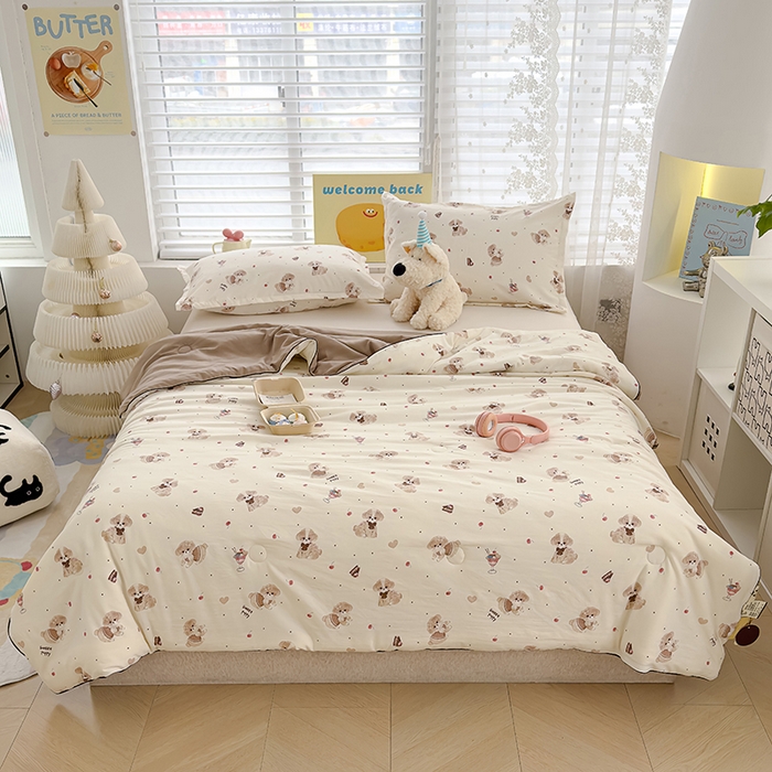 91家纺网 家纺一手货源 找家纺 星巴k家纺 2025新款A类水洗双层纱大豆纤维夏被夏凉被空调被 萌趣