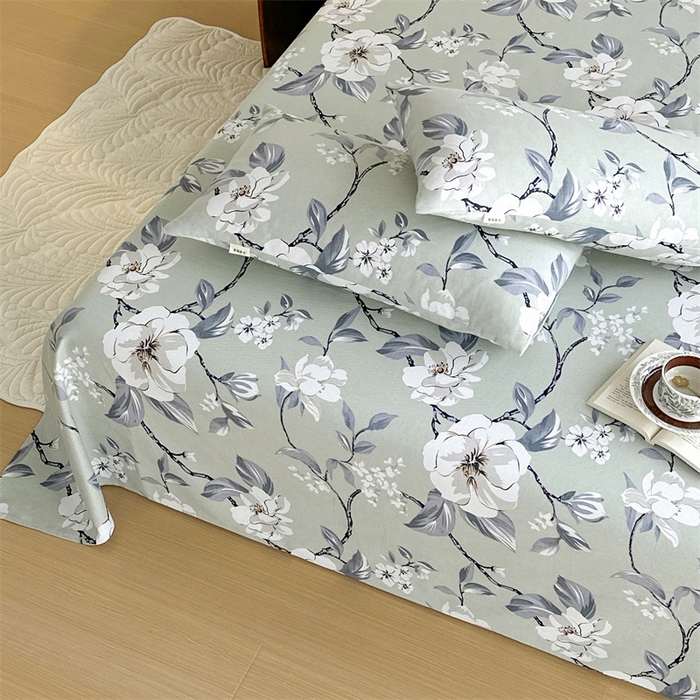 91家纺网 家纺一手货源 找家纺 绒艺席业 2025新款简约原棉印花老粗布床单 白百合