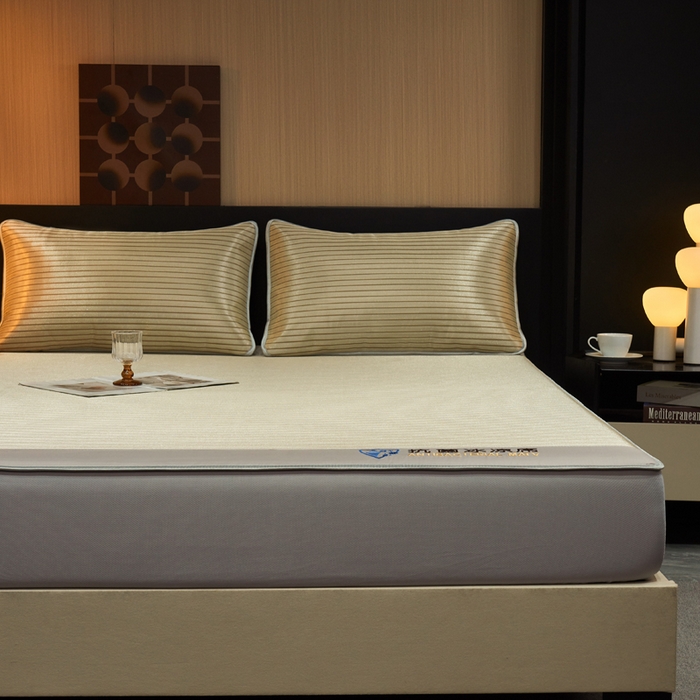 91家纺网 家纺一手货源 找家纺 小萌虎 2025新款碳光抗菌冰丝凉席床笠 水云间-咖