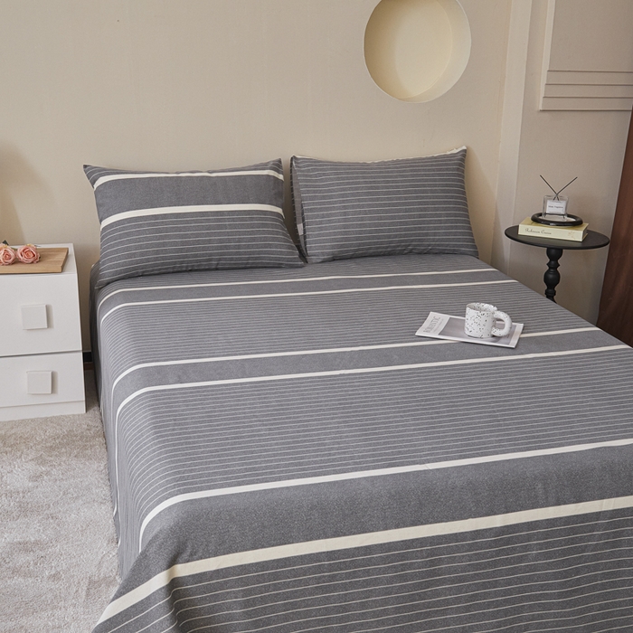 91家纺网 家纺一手货源 找家纺 绒艺席业 2025新款简约原棉印花老粗布床单 冷灰