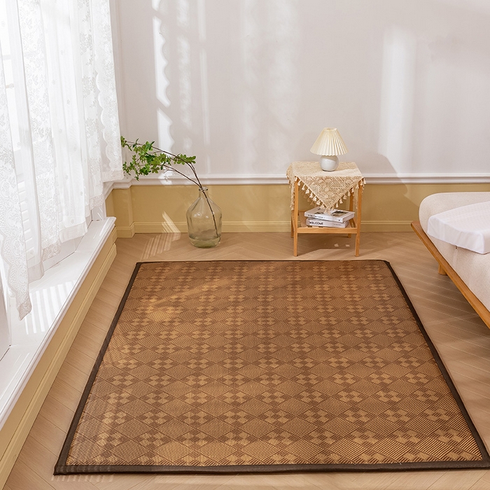 91家纺网 家纺一手货源 找家纺 2025新款包边工艺凉感冰藤地铺睡垫系列凉席地垫 九宫格