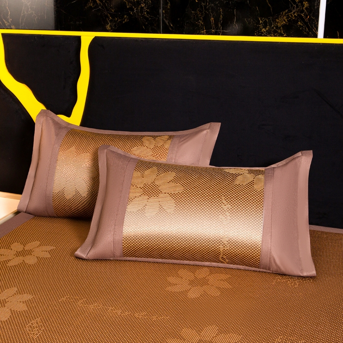 91家纺网 家纺一手货源 找家纺 卡罗兰 2025新款藤席提花凉席冰丝席床笠款-向阳花系列 向阳花-棕色