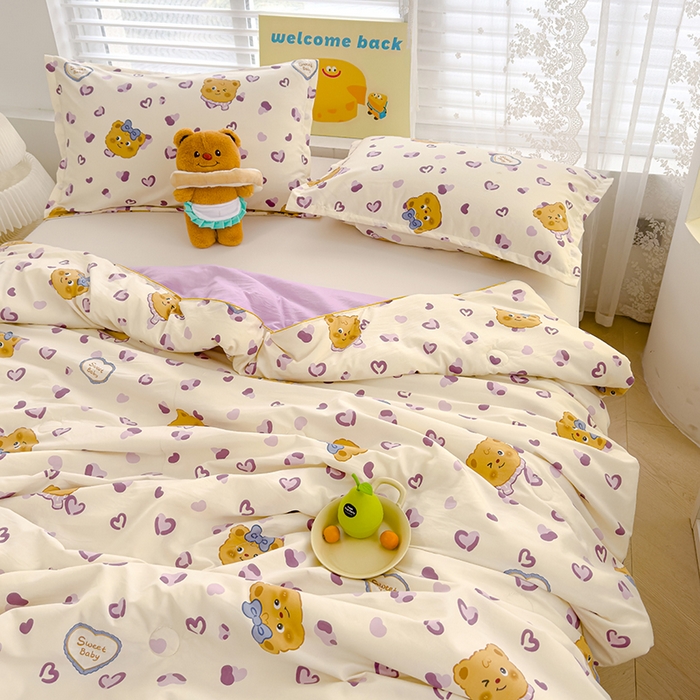 91家纺网 家纺一手货源 找家纺 星巴k家纺 2025新款A类水洗双层纱大豆纤维夏被夏凉被空调被 豹纹小熊