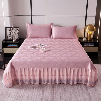 梵克保罗 2025新款7A抗菌母婴级纯乙纶PE刺绣凉感丝豆豆席床单款 斜条纹-粉
