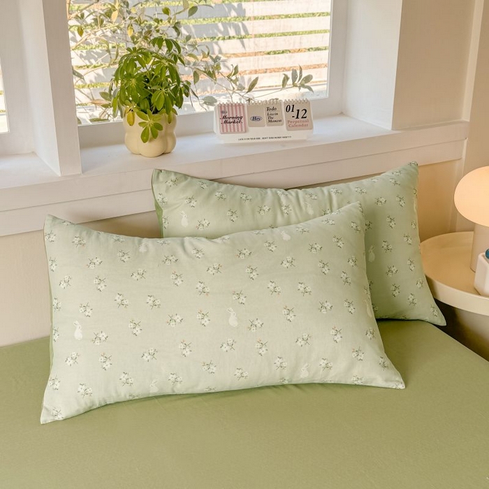 91家纺网 家纺一手货源 找家纺 2025新款40s全棉双层纱圆角吊边款四件套 白月光-绿