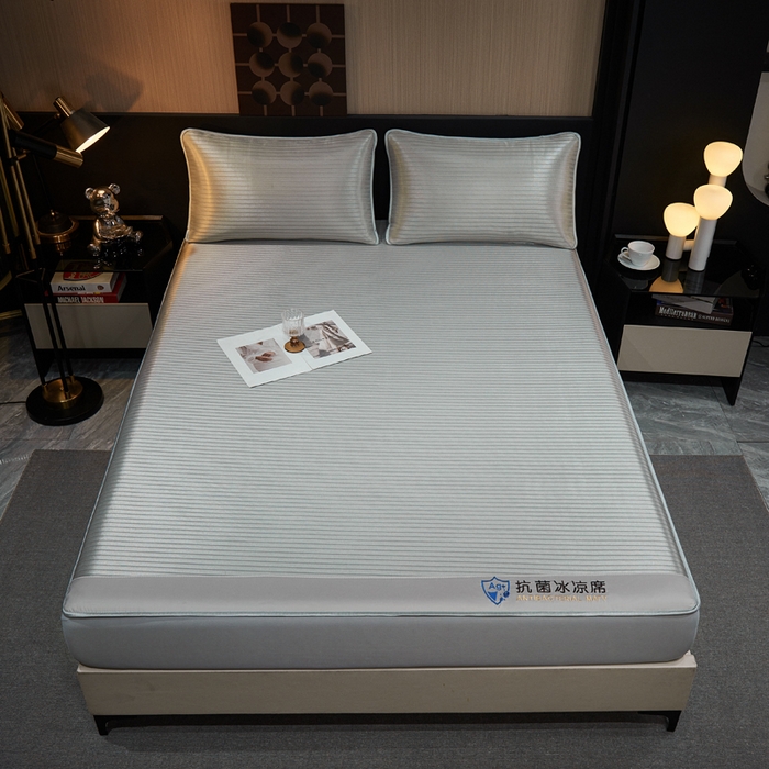 91家纺网 家纺一手货源 找家纺 小萌虎 2025新款碳光抗菌冰丝凉席床笠 水云间-灰