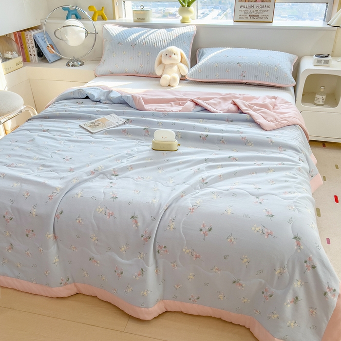 91家纺网 家纺一手货源 找家纺 慕木 2025春夏新款双层纱针织棉夏被夏凉被空调被 蔷薇