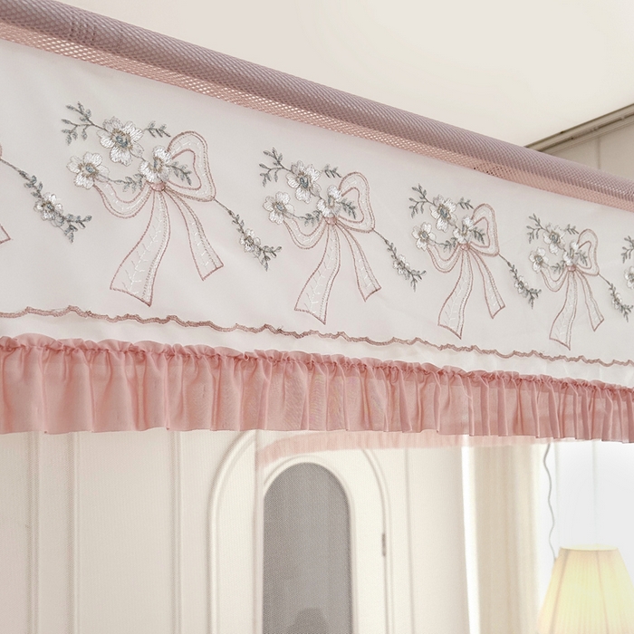 91家纺网 家纺一手货源 找家纺 2025新款双层花边全包围床笠款三开门蚊帐-幽梦星辰 藕玉