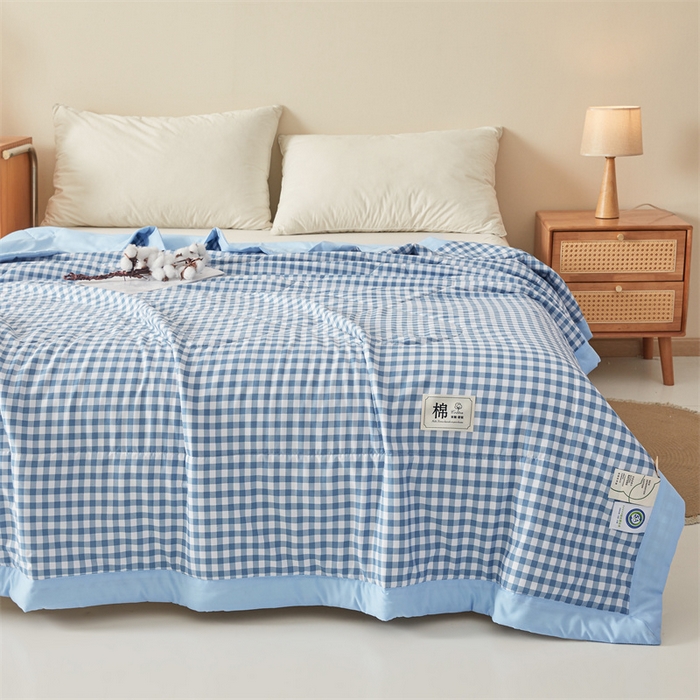 91家纺网 家纺一手货源 找家纺 魅图家纺 2025新款A类云朵棉抗菌棉花夏被 蓝小格