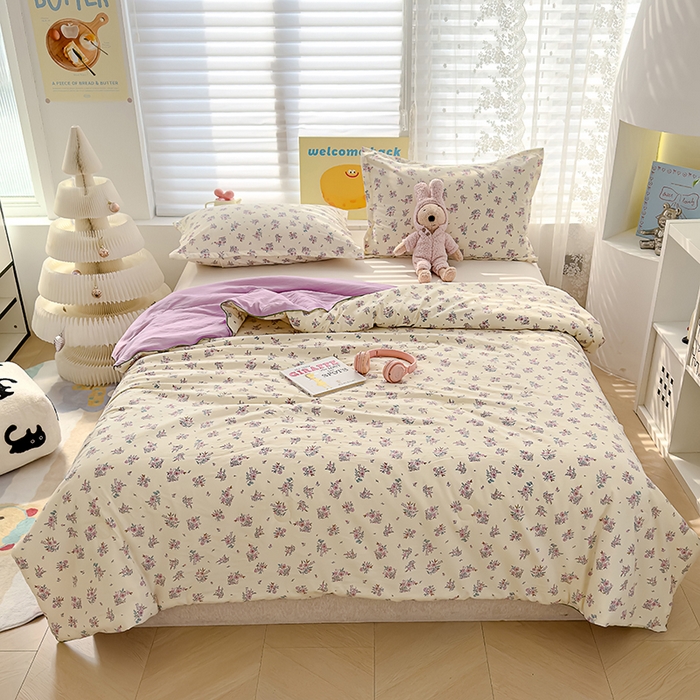 91家纺网 家纺一手货源 找家纺 星巴k家纺 2025新款A类水洗双层纱大豆纤维夏被夏凉被空调被 花语紫