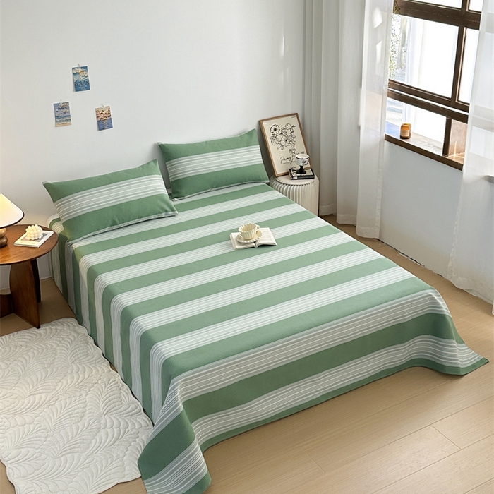 91家纺网 家纺一手货源 找家纺 绒艺席业 2025新款简约原棉印花老粗布床单 绿川千叶