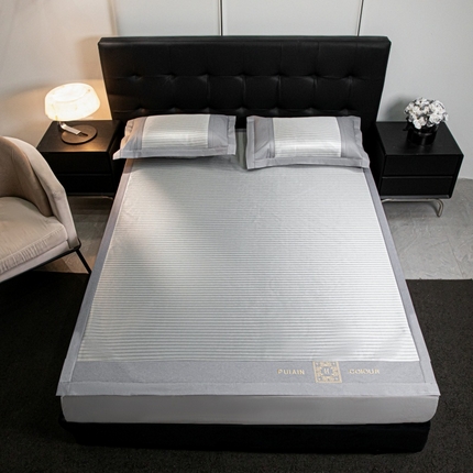 孩子王家纺 2025凉感冰丝藤席凉席席子-英文条纹席 高级灰